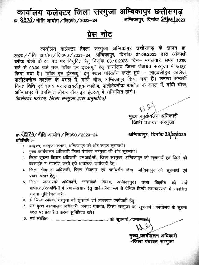 Collector Office Surguja Vacancy 2023