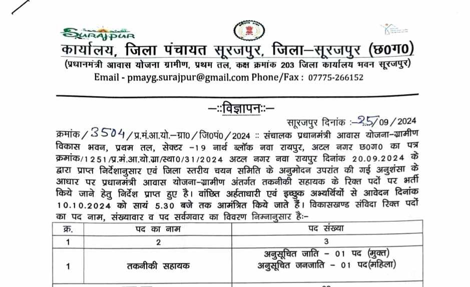Surajpur Technical Assistant Vacancy 2024